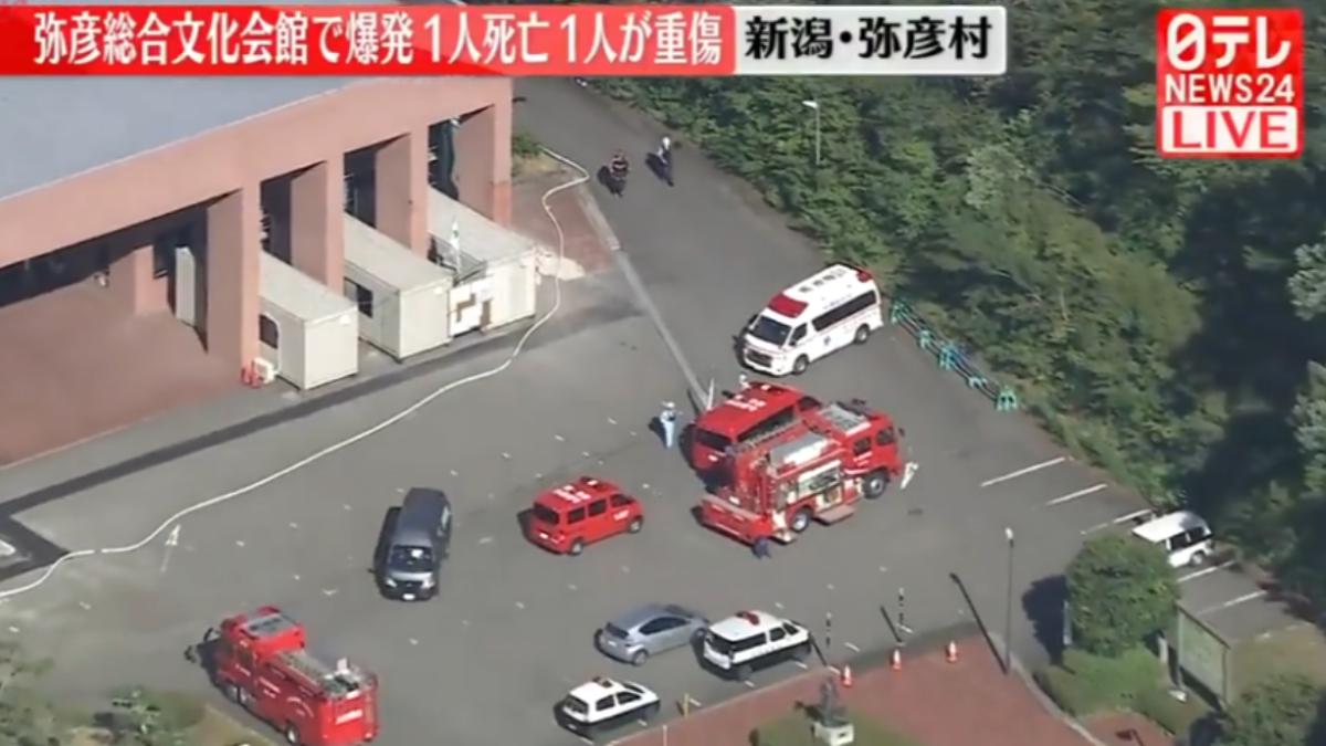 日本新潟今日發生工安意外，導致1死5傷。（圖／翻攝自日本電視台）