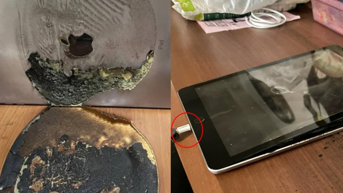 網友的iPad 5充電時自燃，找蘋果客服後續曝光。（圖／翻攝自PTT）