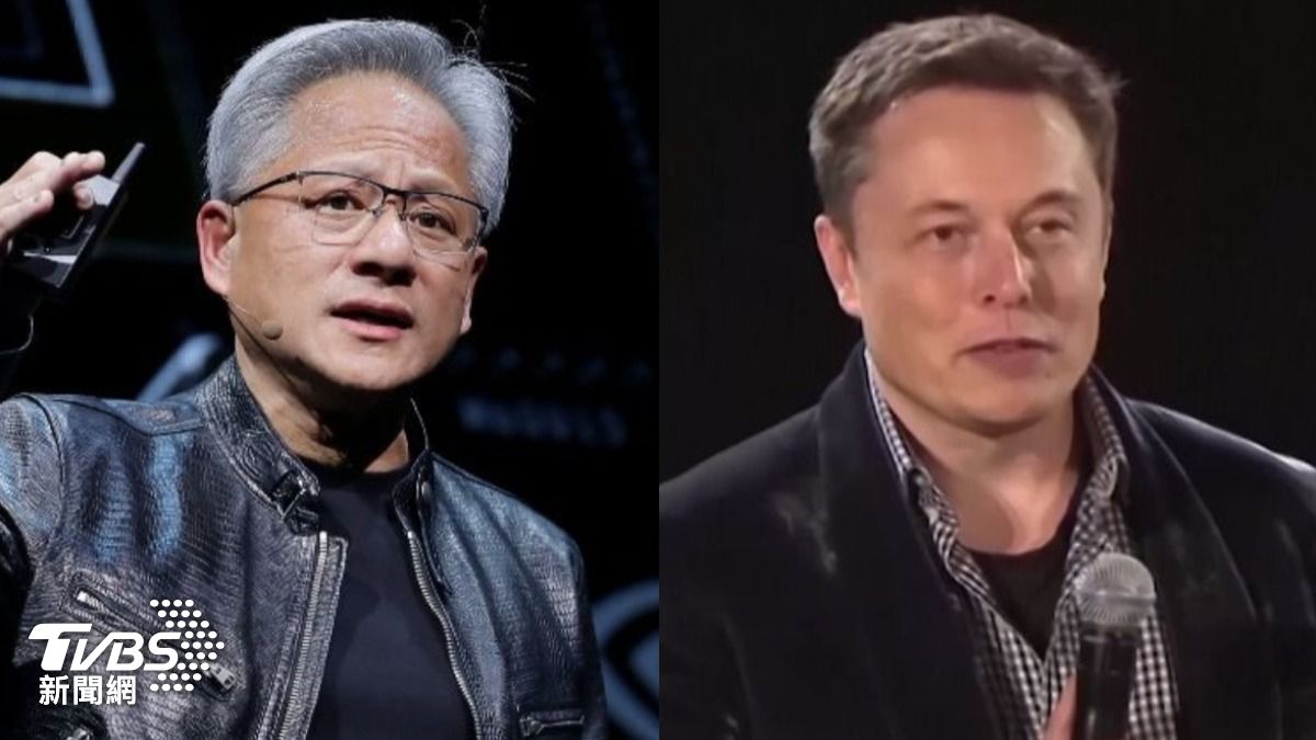 黃仁勳（Jensen Huang）與馬斯克（Elon Musk）。（圖／達志影像美聯社）