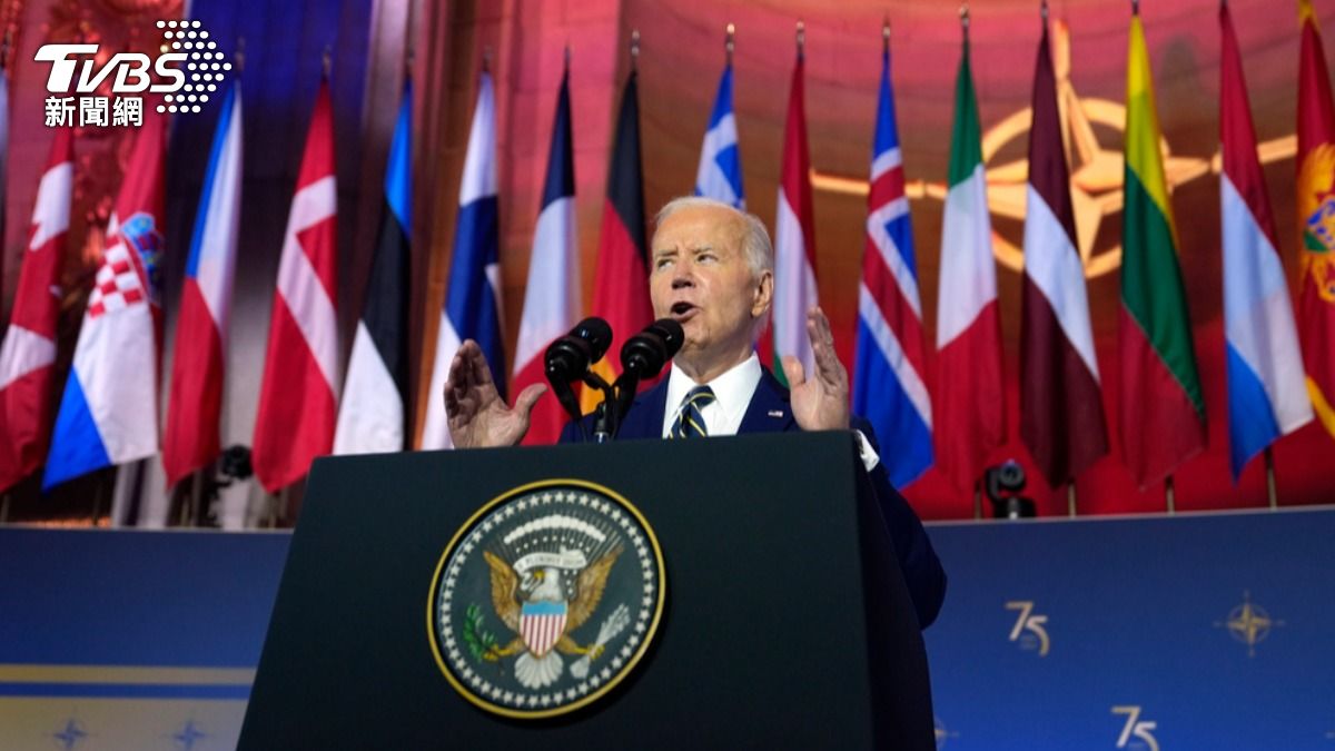 美國總統拜登（Joe Biden）在北約（Nato）峰會發表開幕演說。（圖／達志影像美聯社）