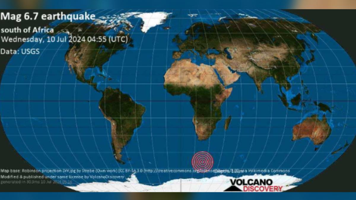 南非外海今（10）日上午6時55分發生芮氏規模6.7強震。（圖／翻攝自volcanodiscovery）