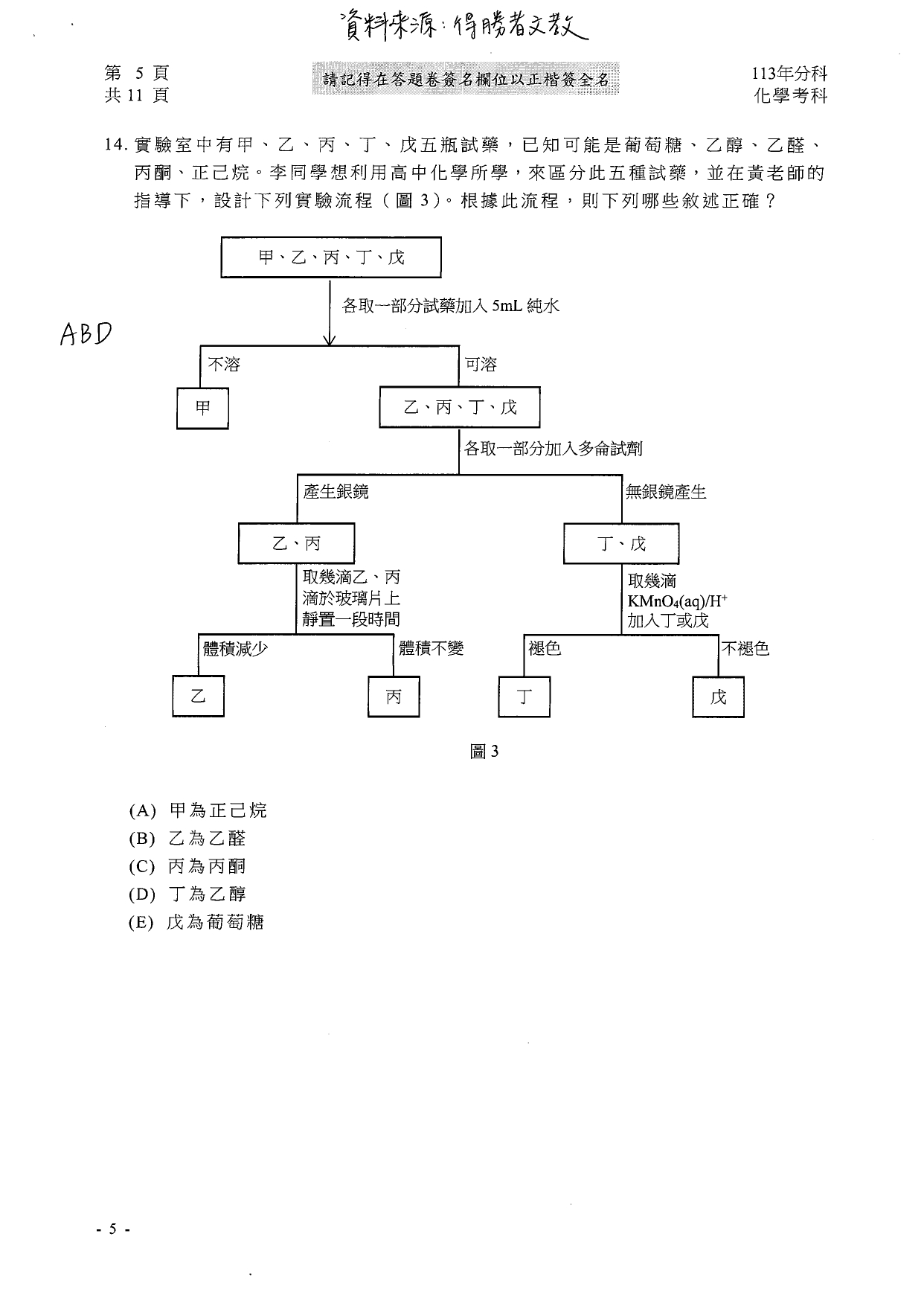 113分科測驗化學科解答。（圖／得勝者文教提供）