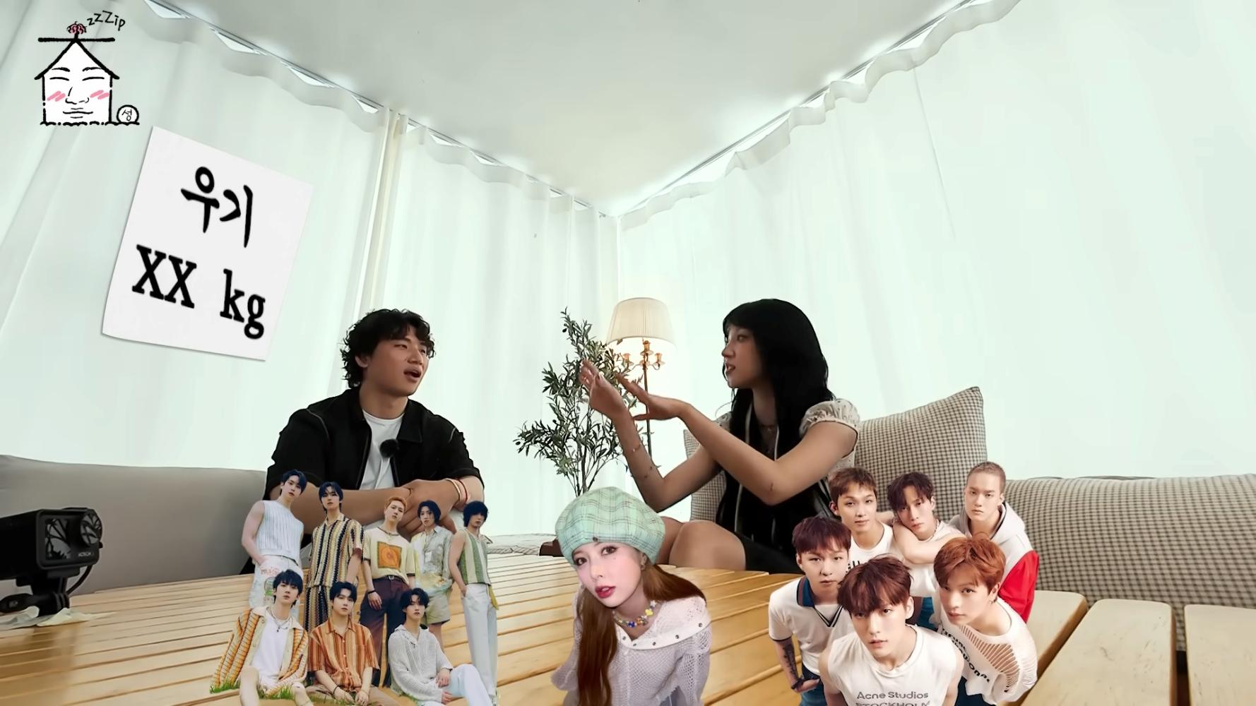 CUBE旗下藝人Pentagon、泫雅、BTOB（左起）都被貼在「體重榜」上。（圖／翻攝自ZIP_DS YouTube）