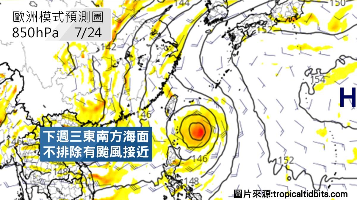 下週三東南方海面不排除有颱風接近。（圖／TVBS）