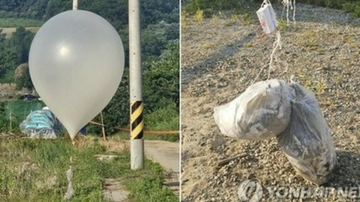 北韓再度空飄穢物氣球，且數量高達200個。（圖／翻攝自韓聯社）