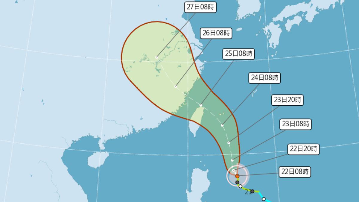 凱米颱風路徑西修，登陸台灣北部的機率大增。（圖／翻攝自中央氣象署）