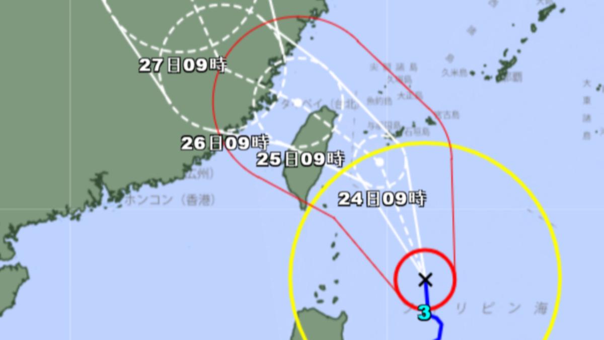 凱米恐升強烈颱風，日本氣象廳預測將從宜蘭登陸。（圖／氣象廳）