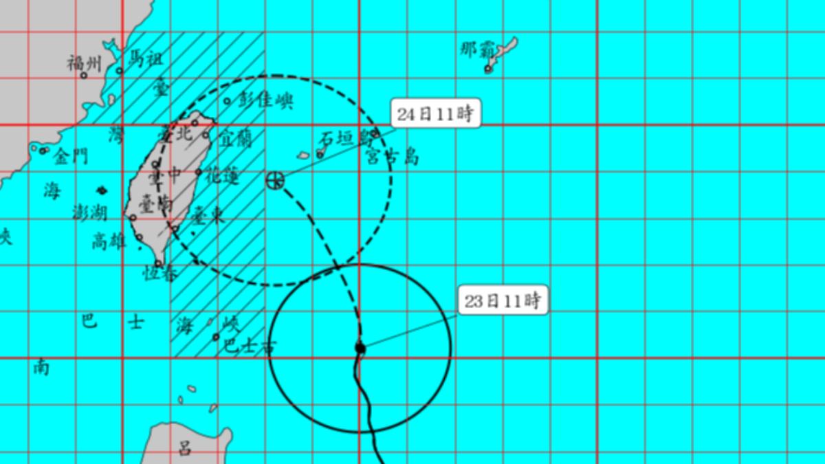 中颱凱米逐漸逼近台灣，路徑略往南修。（圖／翻攝自中央氣象署）