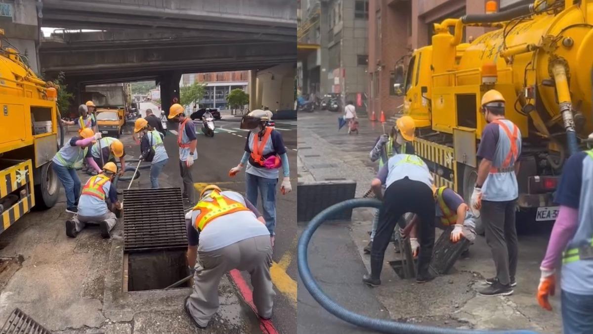 基隆市環保局啟動清溝作業，並有400人以上待命防水工程。（圖／基隆市環保局提供）