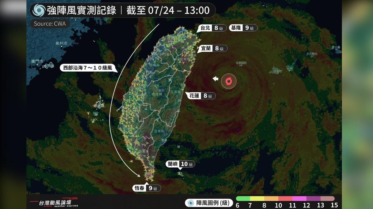 凱米的強風沒受山脈阻擋。（圖／翻攝自台灣颱風論壇｜天氣特急）