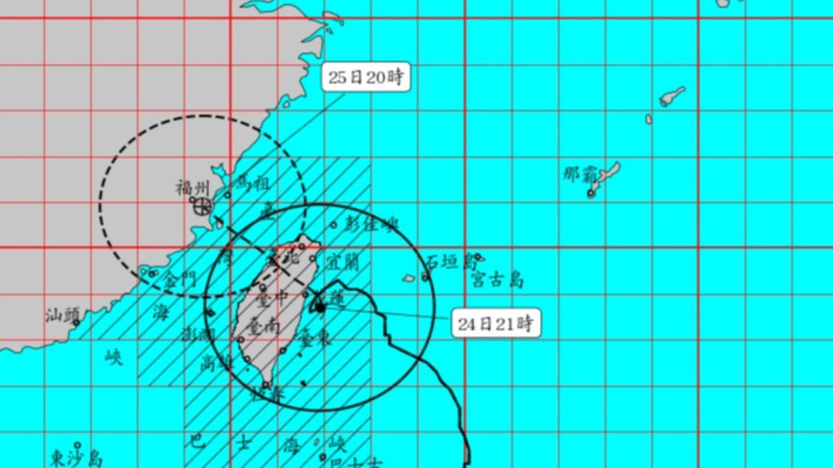 凱米颱風登陸前拐彎，在花蓮外海打轉。（圖／中央氣象署）