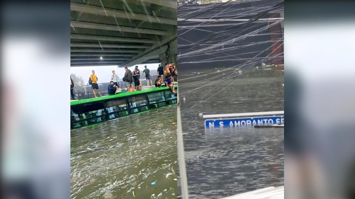 凱米颱風挾帶豪雨襲擊菲律賓，讓首都馬尼拉特區大面積出現淹水災情。（圖／翻攝自X @paulaylist_rep）