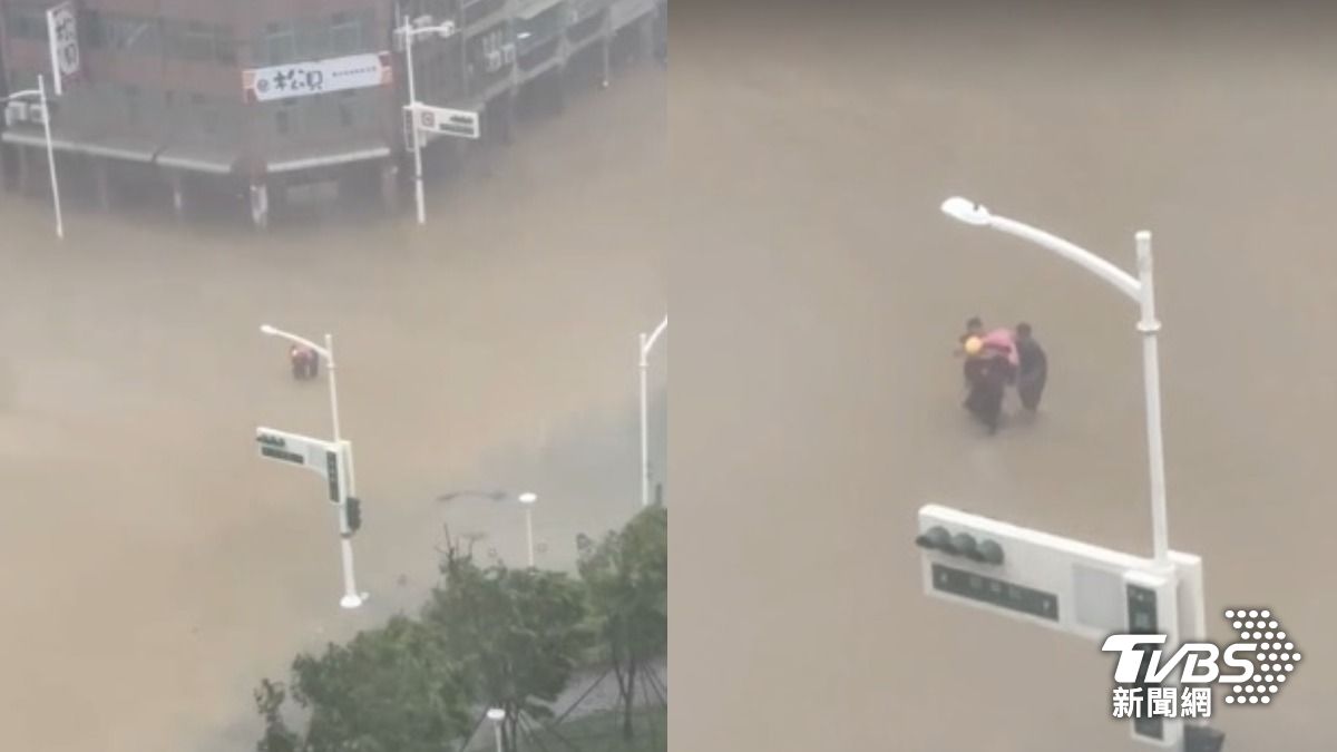 Firefighters rescue seniors from Kaohsiung flood (Provided by social media users) Firefighters rescue seniors from Kaohsiung flood