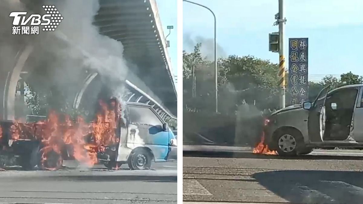 兩車皆起火燃燒。（圖／TVBS）