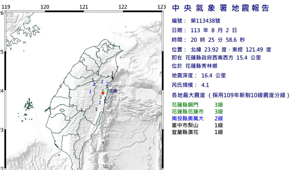 中央氣象署地震報告。（圖／氣象署）