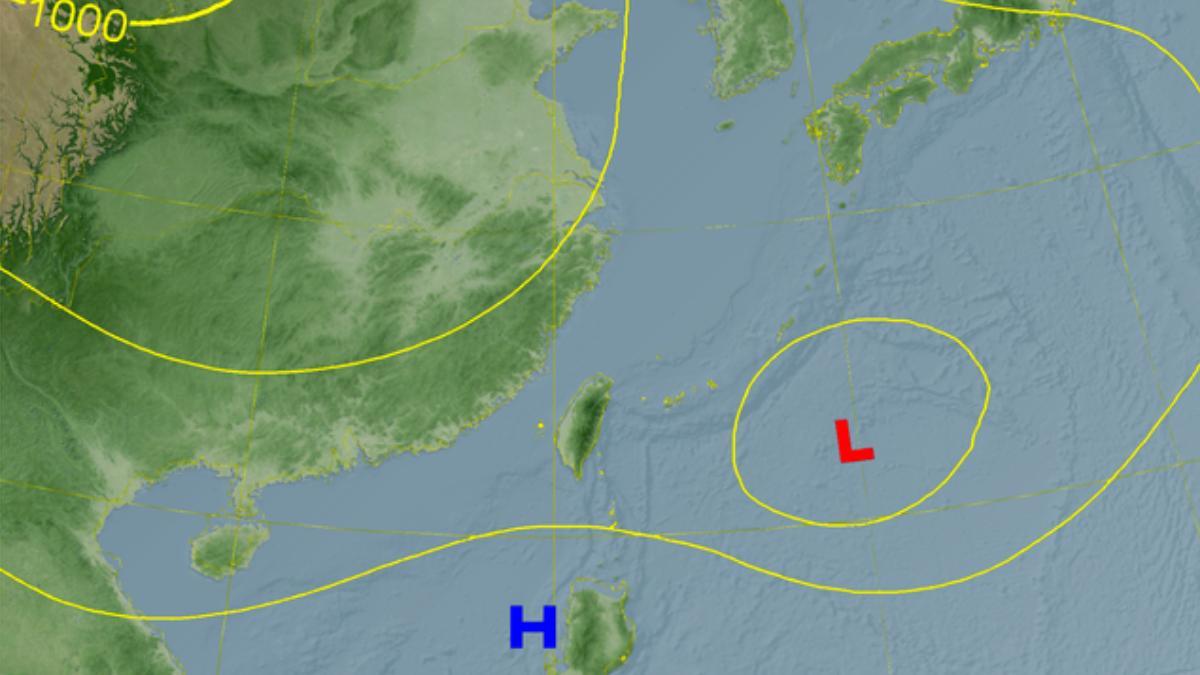 目前預報下週一、二有低壓接近東部外海，預估發展環境不佳、水氣偏少，所以在臺灣附近活動時沒有進一步增強機會。（圖／氣象署）