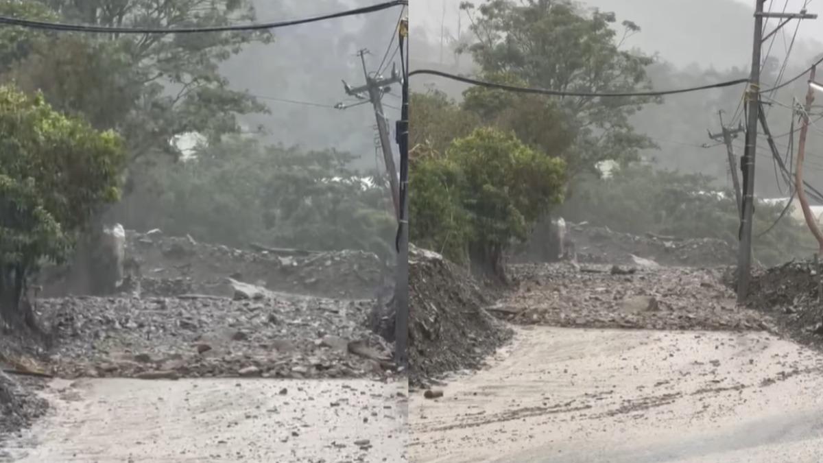 信義鄉東埔村投95線4.3公里處土石流淹沒道路。（圖／翻攝自信義鄉公所 鄉長全志堅 臉書）