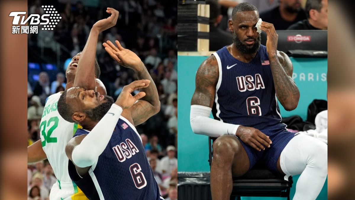 「詹皇」詹姆斯（LeBron James）被肘擊。（圖／達志影像路透社）