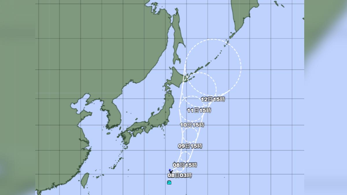 熱帶性低氣壓最快今晚生成颱風，預估將持續朝北移動。（圖／翻攝自日本氣象廳）