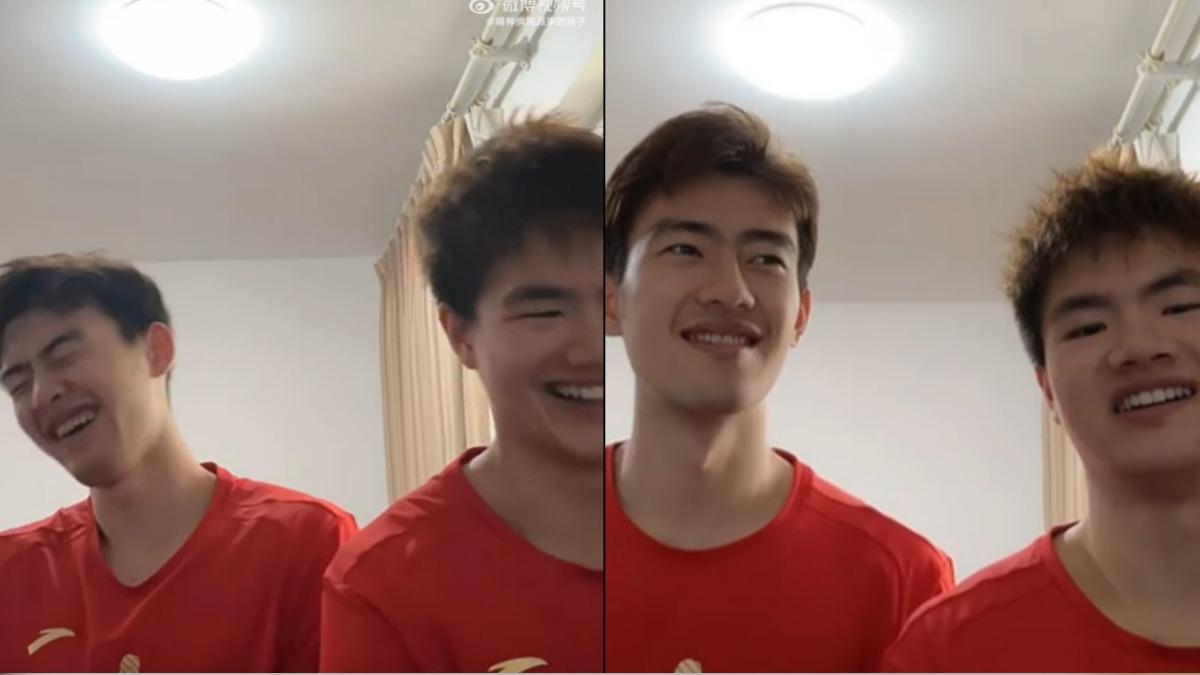 中國羽球男雙梁偉鏗與王昶日前開直播，大笑和苦笑片遭瘋傳。（圖／翻攝自微博）