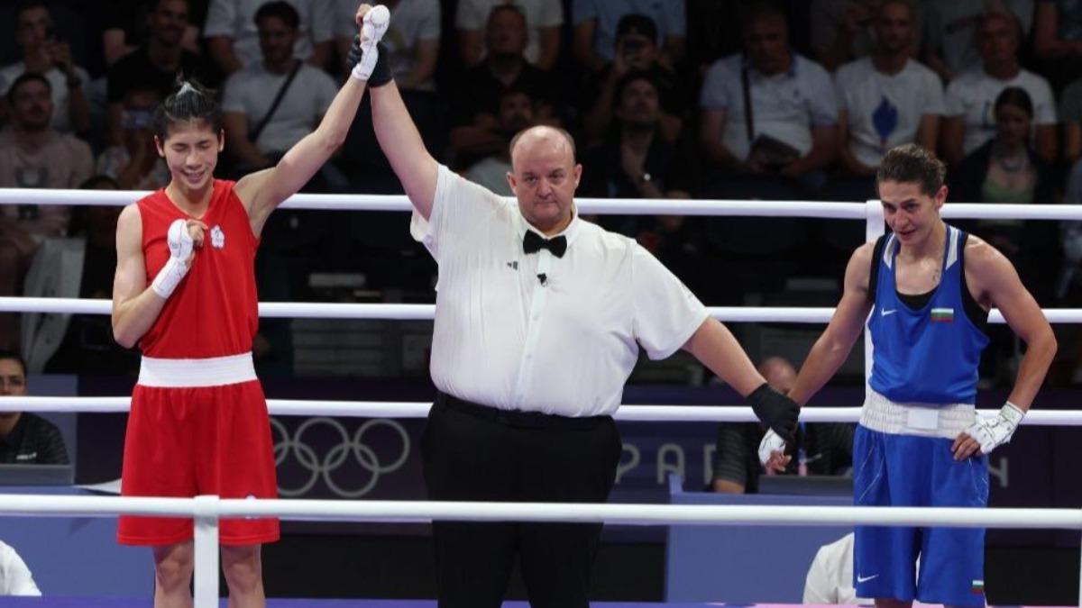 土耳其拳后卡拉曼（右）比「X」挑釁林郁婷。（圖／中華奧會提供）