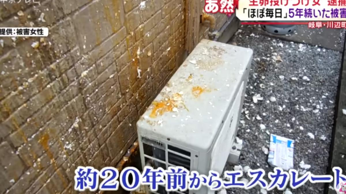 無業女子幾乎天天對鄰居丟生機蛋。（圖／翻攝自中京テレビNEWS YouTube）