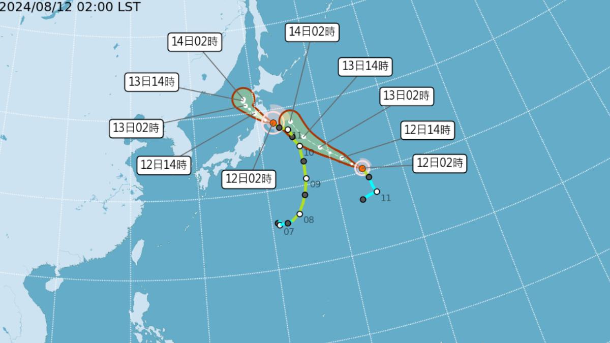 目前雙颱瑪莉亞、山神皆朝日本移動。（圖／翻攝自氣象署）