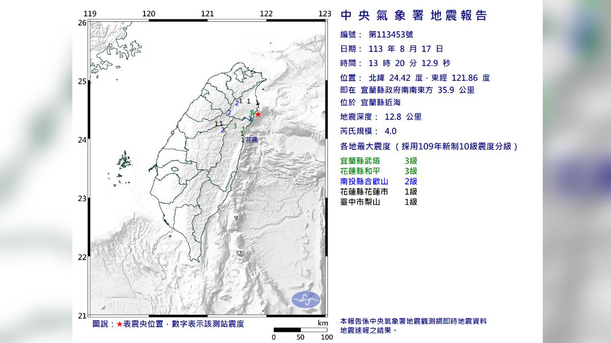 地震報告。（圖／中央氣象署）