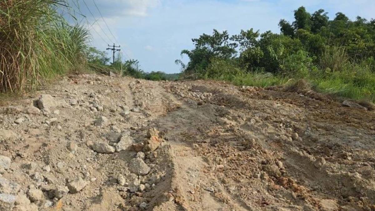 大陸四川南充水泥路面被人偷走，只留下一條空白的土路基。（圖／翻攝自微博）