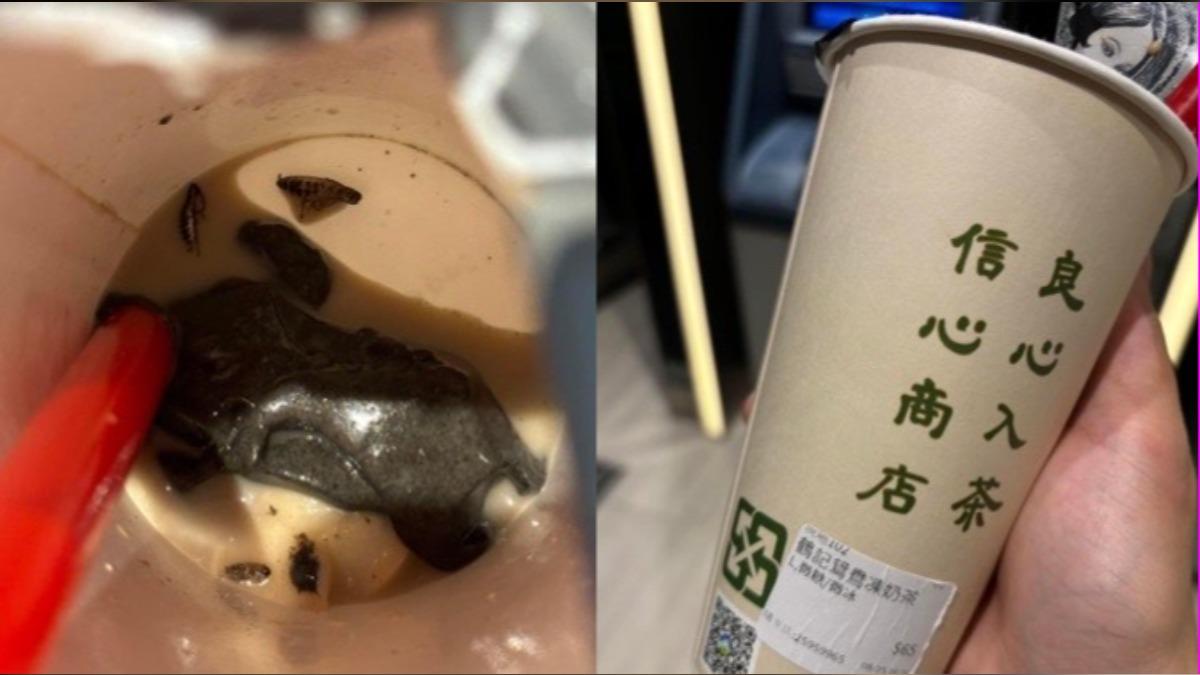 有網友到鶴茶樓買手搖飲竟喝到「爆漿蟑螂」。（圖／翻攝自「爆料公社二社」臉書）