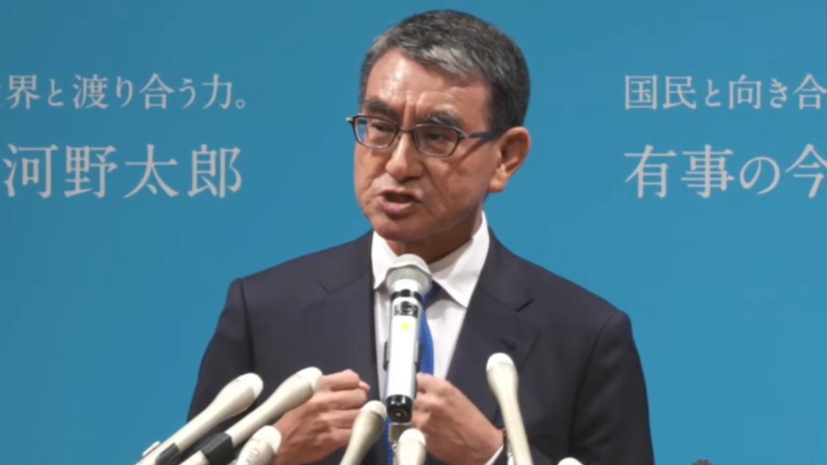 日本數位大臣河野太郎正式宣布參選自民黨總裁。（圖／翻攝自KonoTaroGomame YouTube）