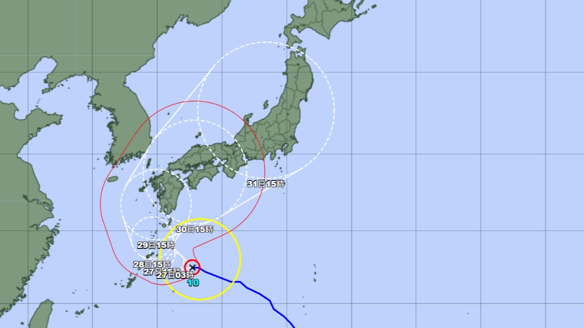 珊珊颱風路徑西修。（圖／翻攝自日本氣象廳）