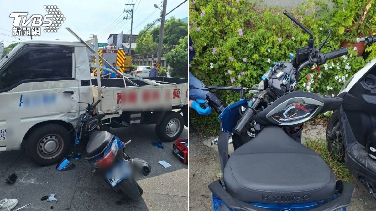 雙載機車猛撞小貨車。（圖／TVBS）