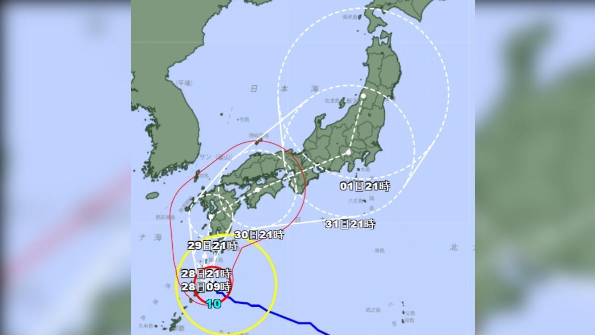 今晚22時珊珊颱風預測路線。（圖／翻攝自日本氣象廳官網）