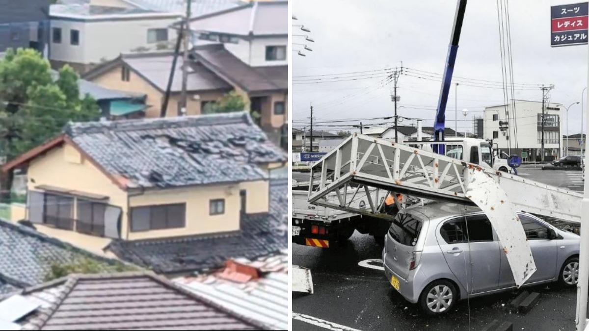 珊珊颱重創宮崎縣！「颳龍捲風」玻璃全破、看板砸車，10人急送醫。（圖／擷取自讀賣新聞）