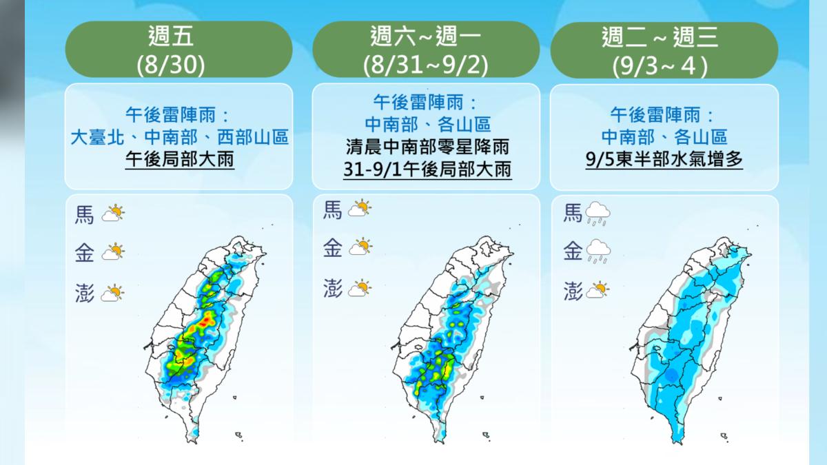 週末至下週天氣預測。（圖／氣象署）