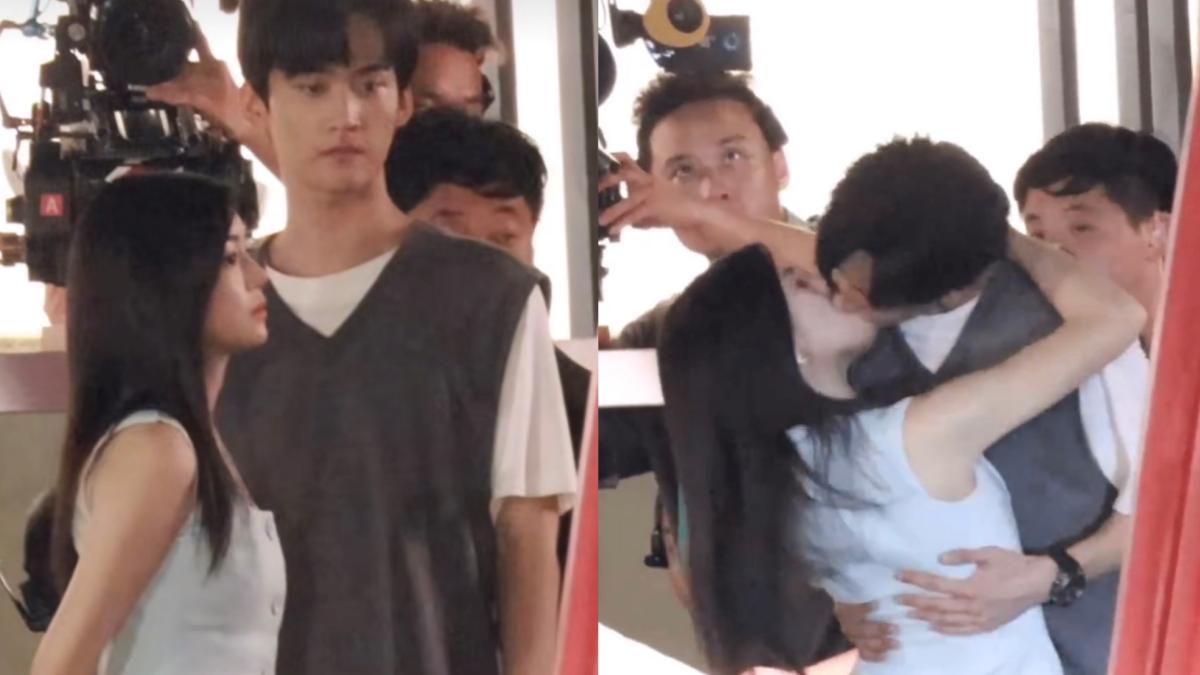 陳妍希（左）擁吻周柯宇難分難捨。（圖／翻攝自微博）