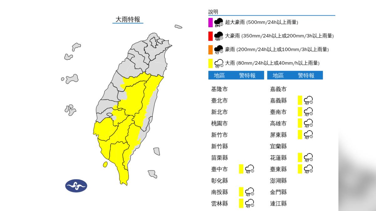 天氣／雨來了！對流旺盛「9縣市大雨特報」　一路下到晚上