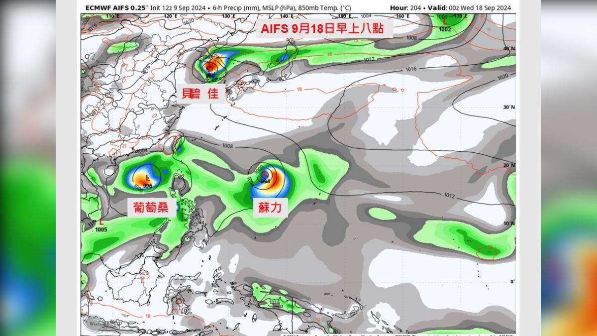 模式顯示洋面上可能會有3個颱風同時存在。（圖／翻攝臉書 賈新興）