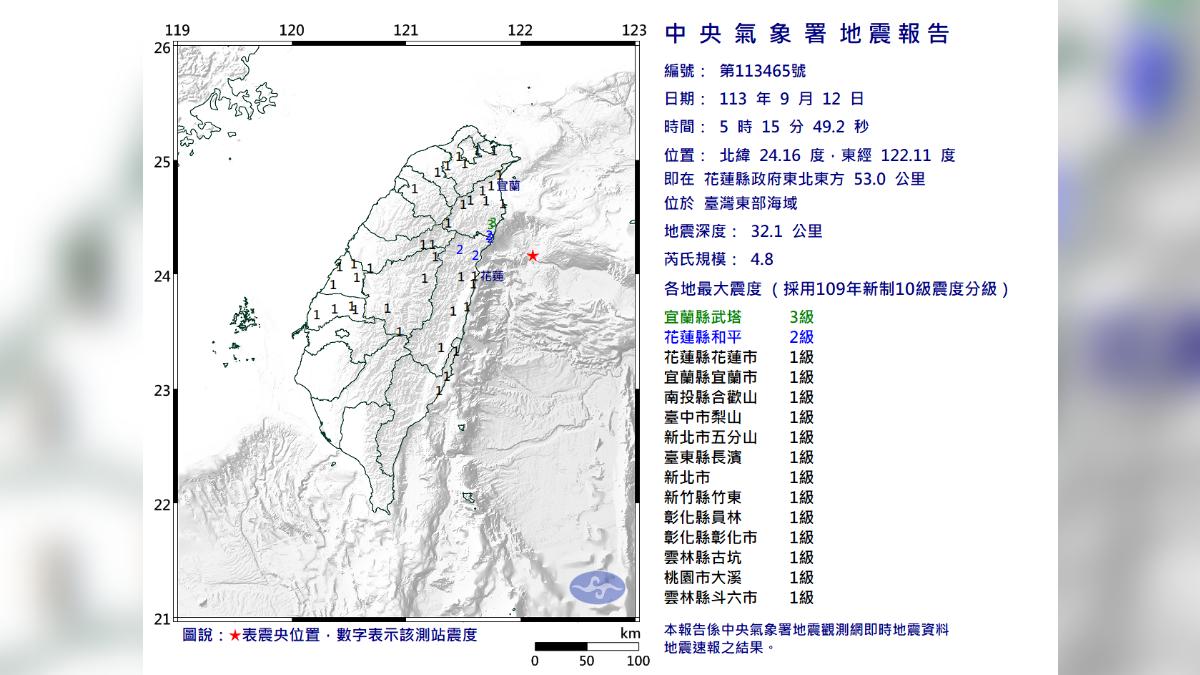 地震報告。（圖／中央氣象署）