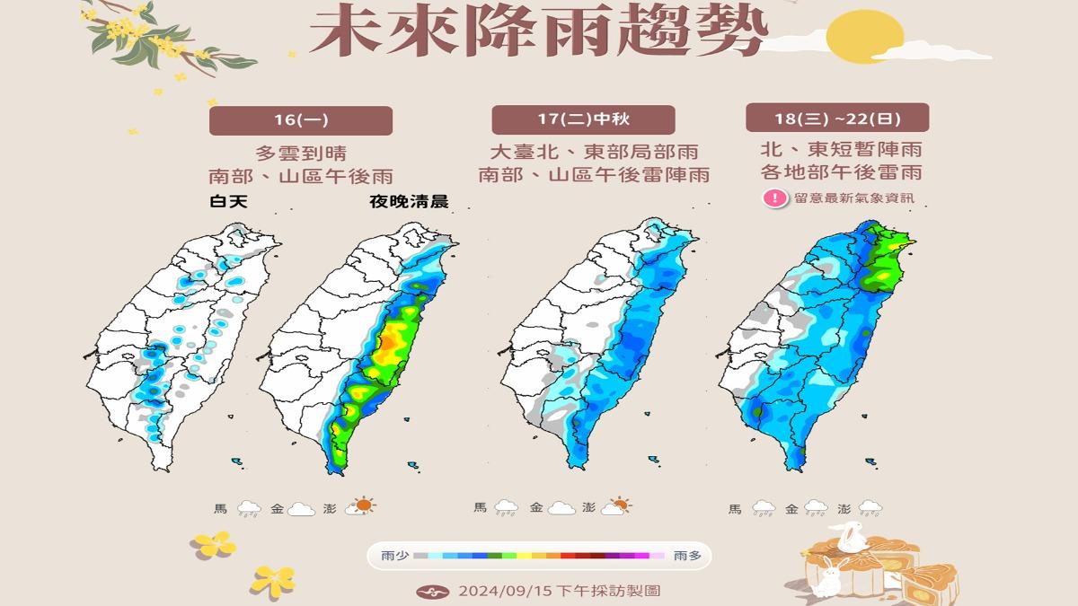 中秋節前後降雨分布。（圖／TVBS）