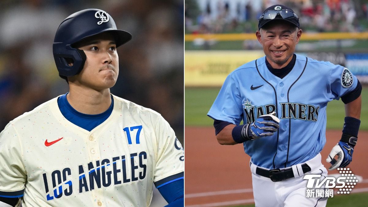 大谷翔平（左）與大前輩、日本名將鈴木一朗（右）。（圖／達志影像路透社）