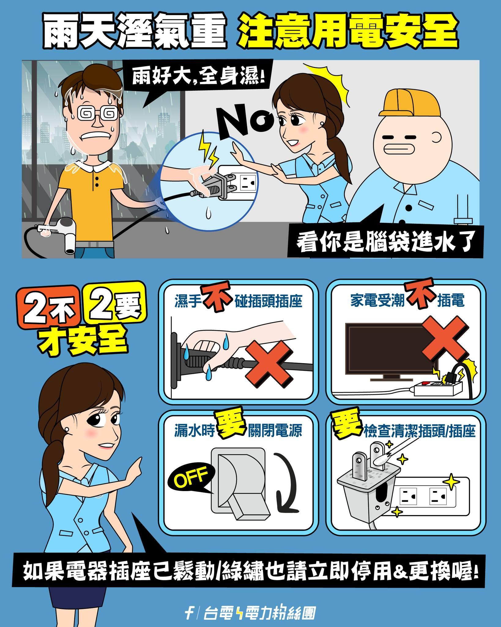 台電呼籲民眾雨天用電要注意安全。(圖/翻攝自台電電力粉絲團)