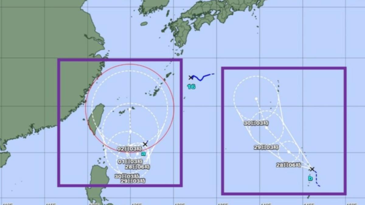 燕子（圖右）、山陀兒（左）颱風將生成。（圖／日本氣象廳）