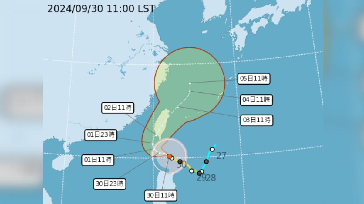 中颱山陀兒預估明（1日）至後（3日）明顯影響台灣。（圖／翻攝自中央氣象署）