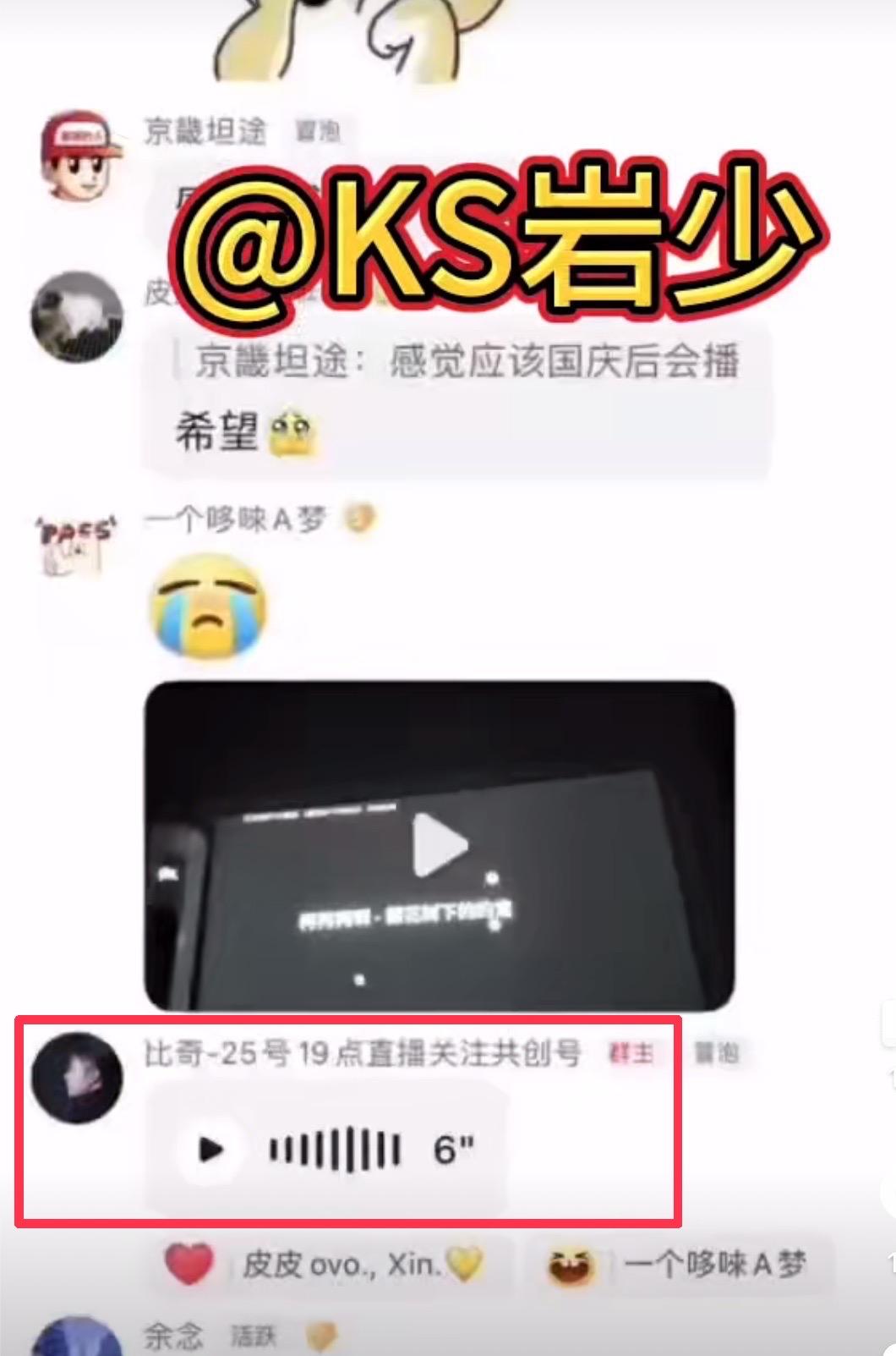 小楊哥借用旗下藝人帳號在粉絲群組發語音訊息。（圖／翻攝自微博）