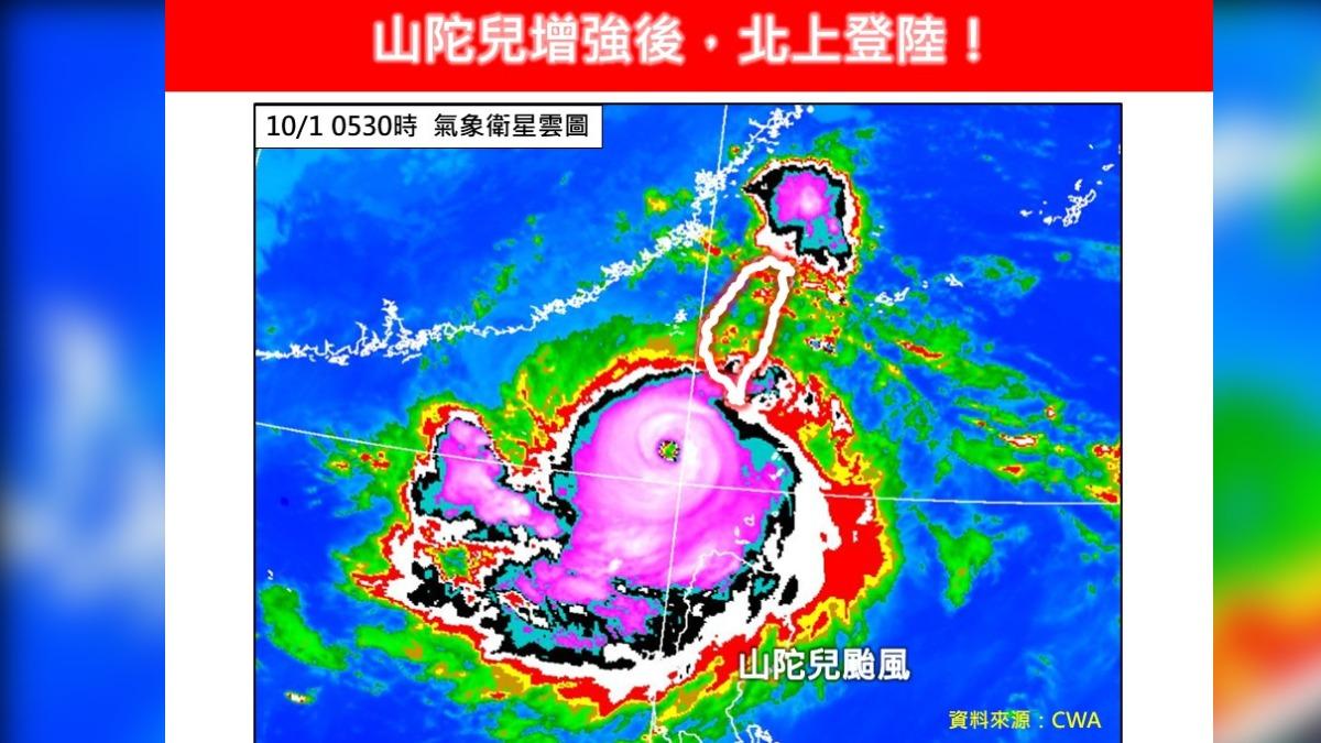 山陀兒颱風將北上自台南、高雄登陸。（圖／翻攝自林老師氣象站）