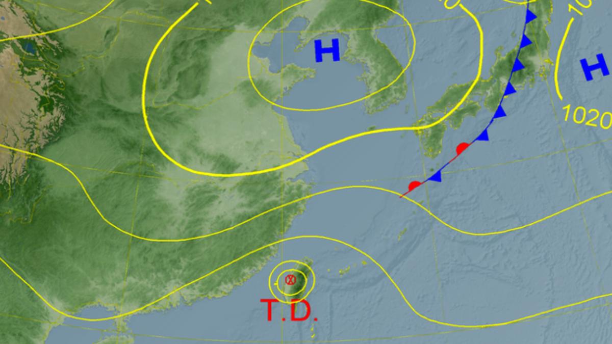 山陀兒減弱為熱帶性低氣壓，周末西半部留意午後對流雨。（圖／氣象署）