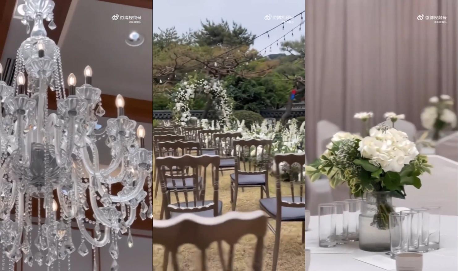 婚禮會場以白花布置。(圖/翻攝自新浪娛樂微博)