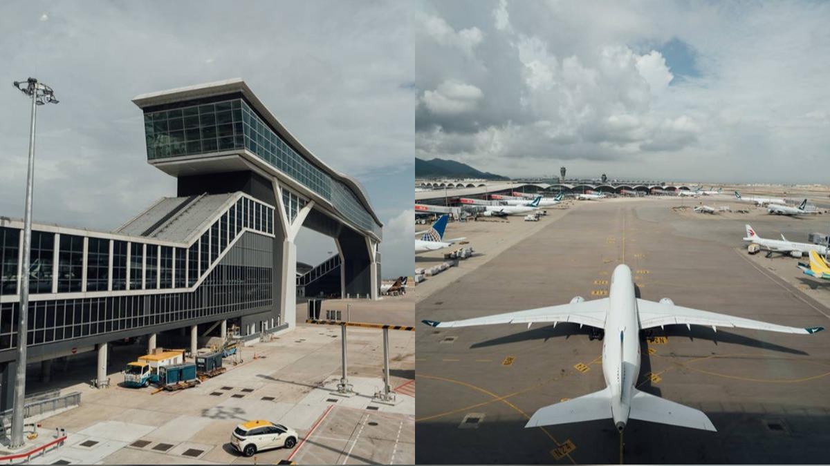 香港赤鱲角機場的「天際走廊」機場展望台可以看見飛機穿過腳下的光景。（圖／羅賓的攝影漫步提供）